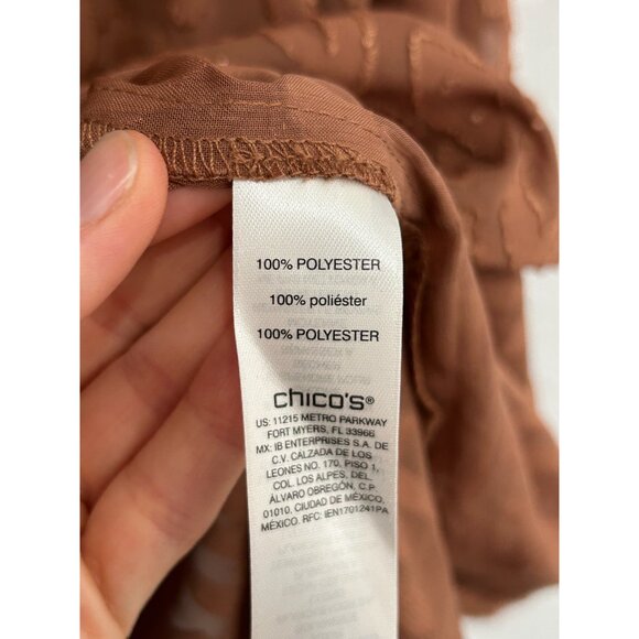 Chicos NWT Burnout Cheetah Print Blouse Size L Classic Copper 3/4 Sleeves - Picture 7 of 12
